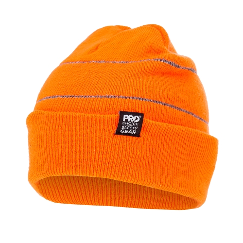 PROCHOICE HI-VIS ORANGE BEANIE WITH RETRO-REFLECTIVE STRIPES